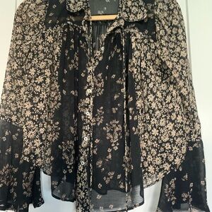 Free People Floral Black and Cream Women's Top